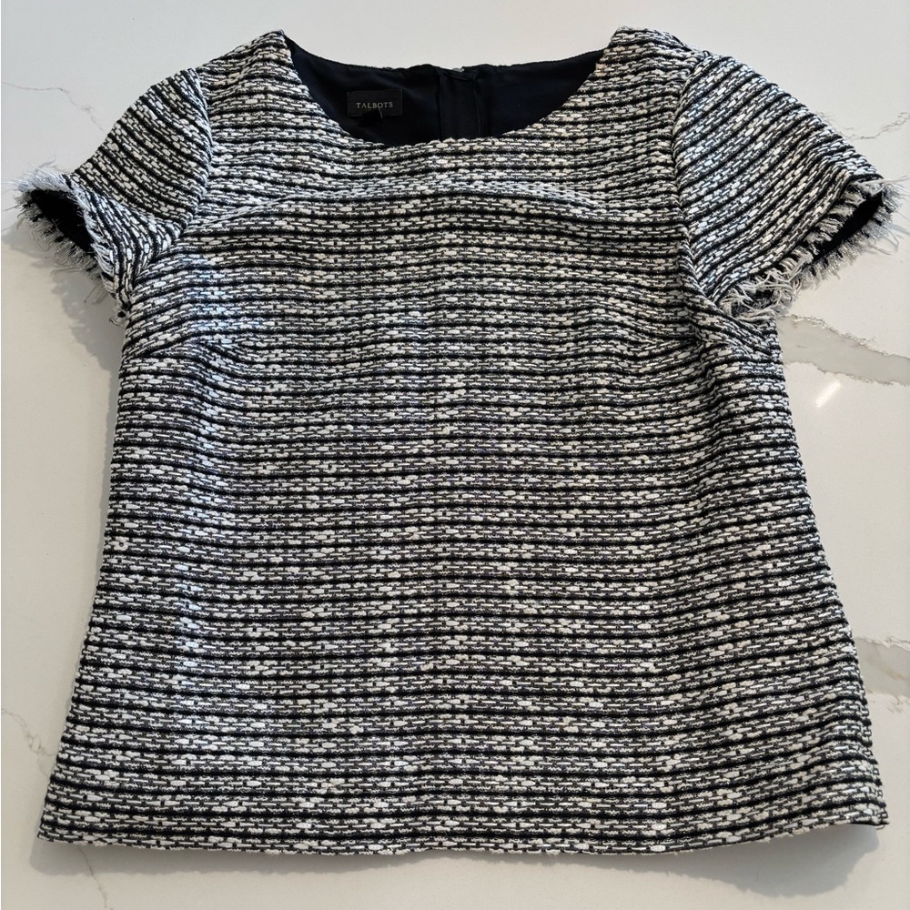 Talbots Black and White Textured Blouse